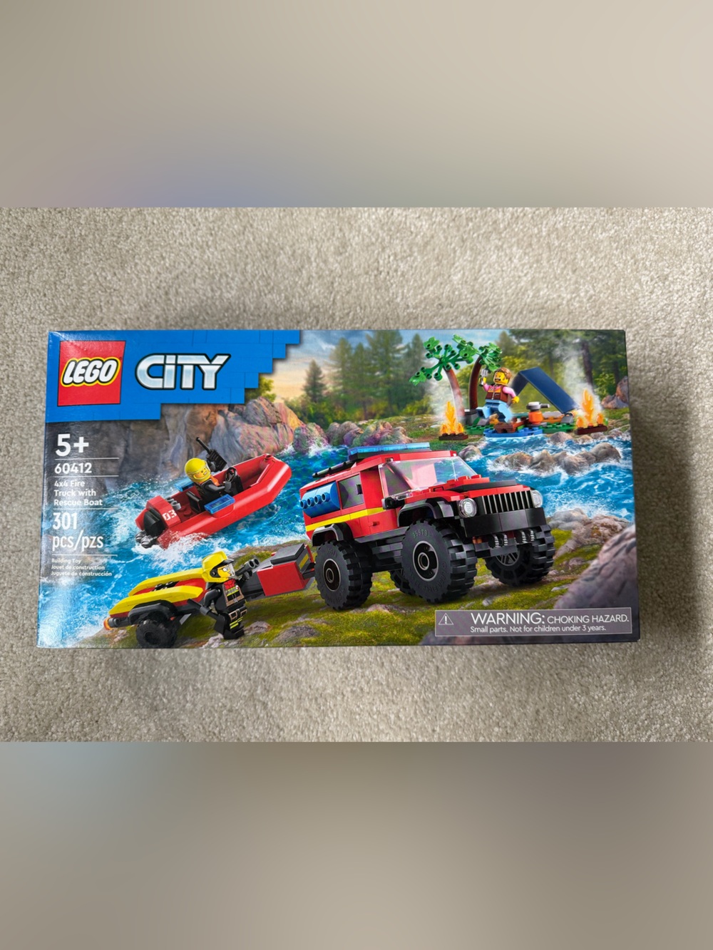 Brand new in box unopened Lego 4x4 Fire truck with rescue boat set